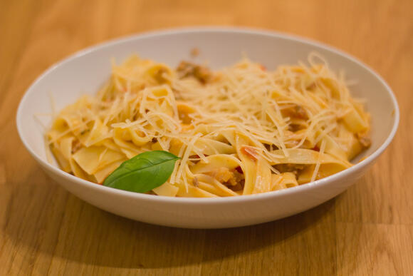 Bild von einer Portion Ohne Wurst Fettuccine